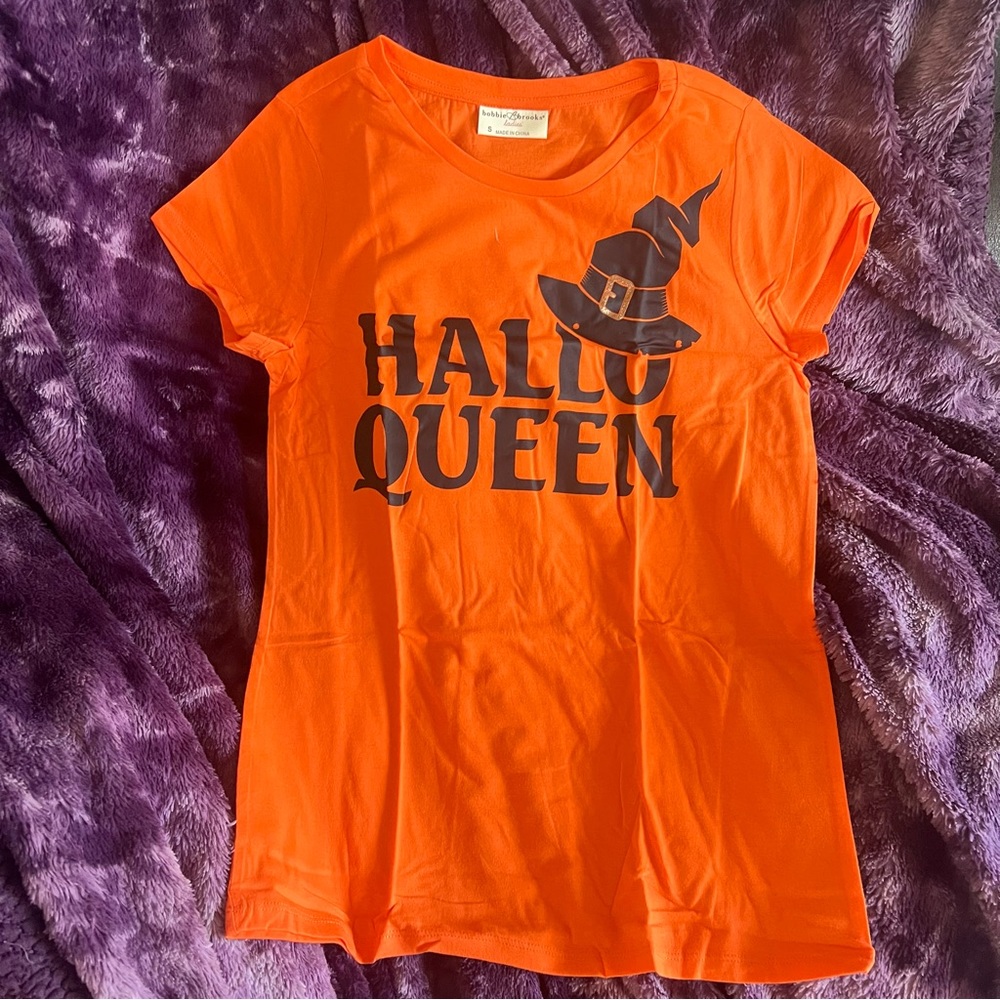 Bobby Brooks Halloween Tee Women’s Medium “HalloQueen” Orange Black Costume Top